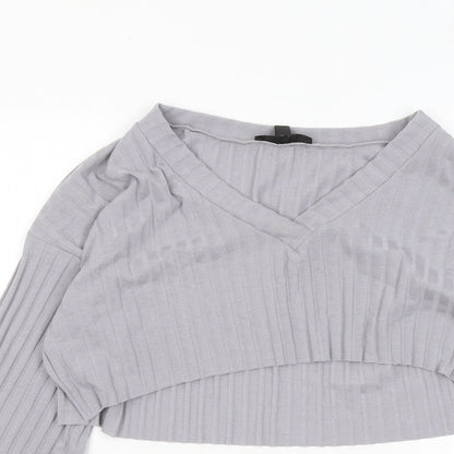 Missguided Womens Grey Polyester Basic Blouse Size 16 V-Neck
