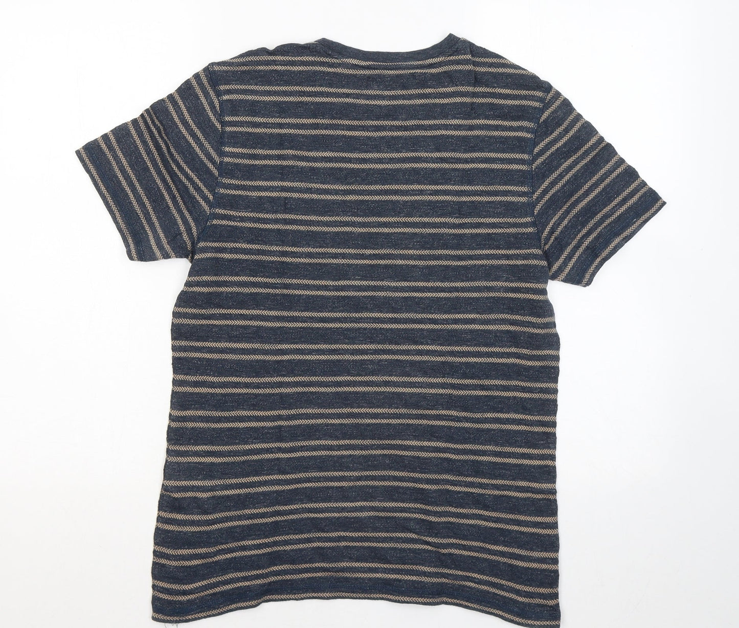 Celio Womens Blue Striped Cotton Basic T-Shirt Size S Round Neck
