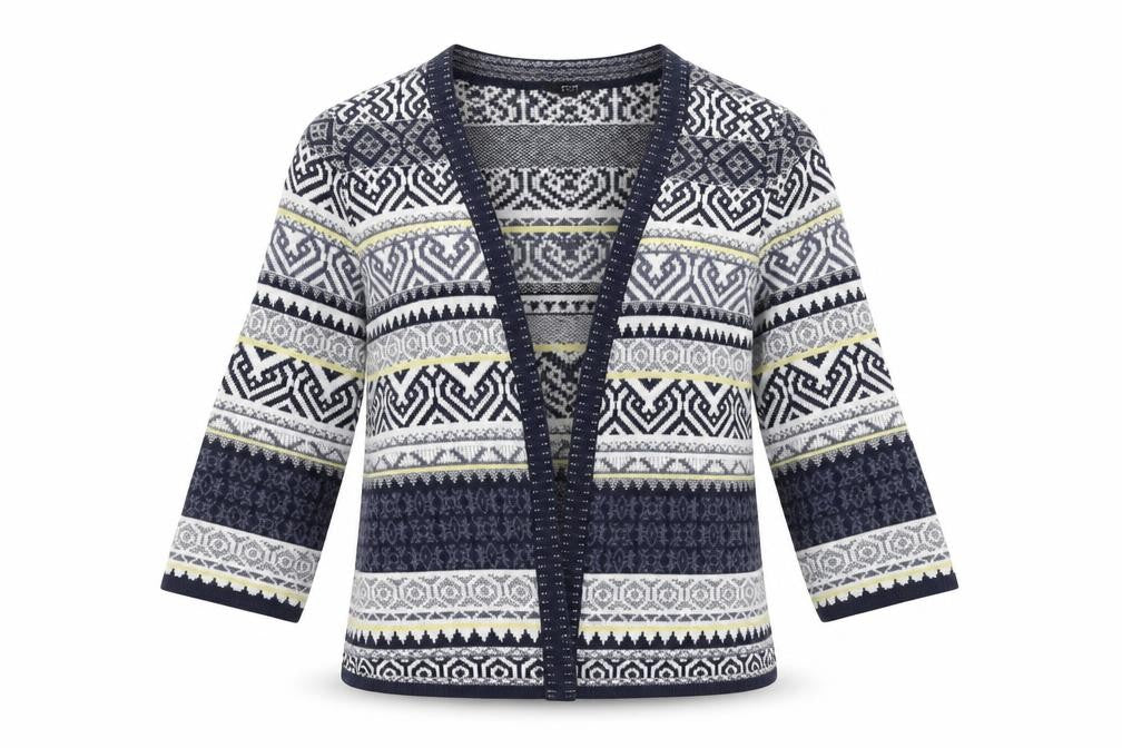 F&F Womens Multicoloured V-Neck Geometric Cotton Cardigan Jumper Size 10