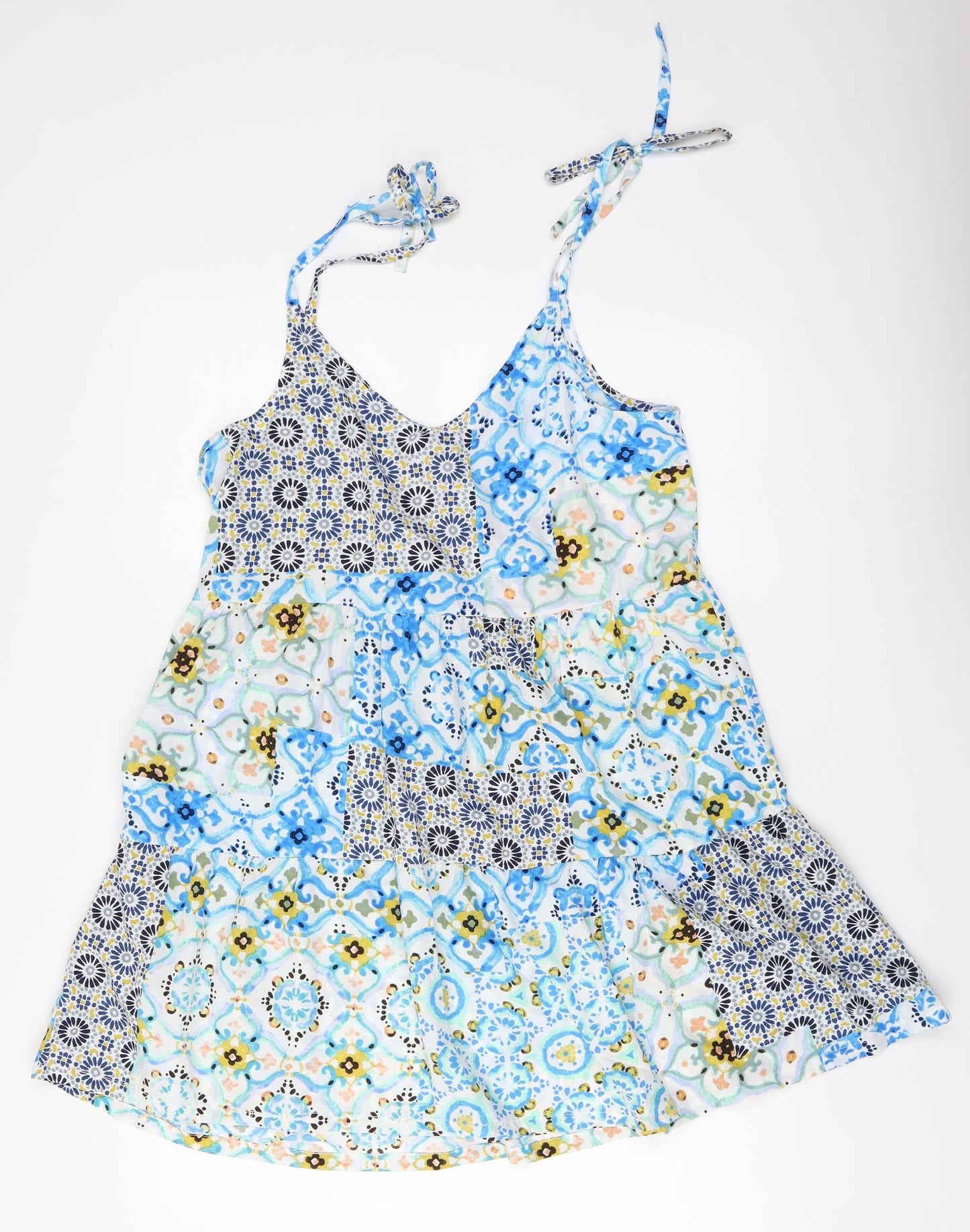 Pepeco Womens Blue Geometric Polyester Basic Size 14 V-Neck