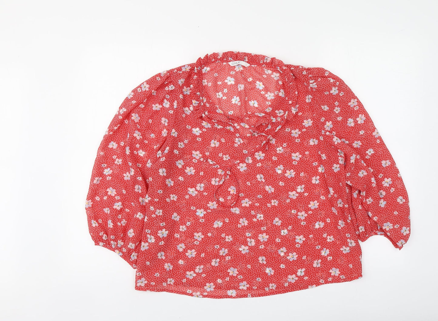 Only Womens Red Floral Polyester Basic Blouse Size L Round Neck