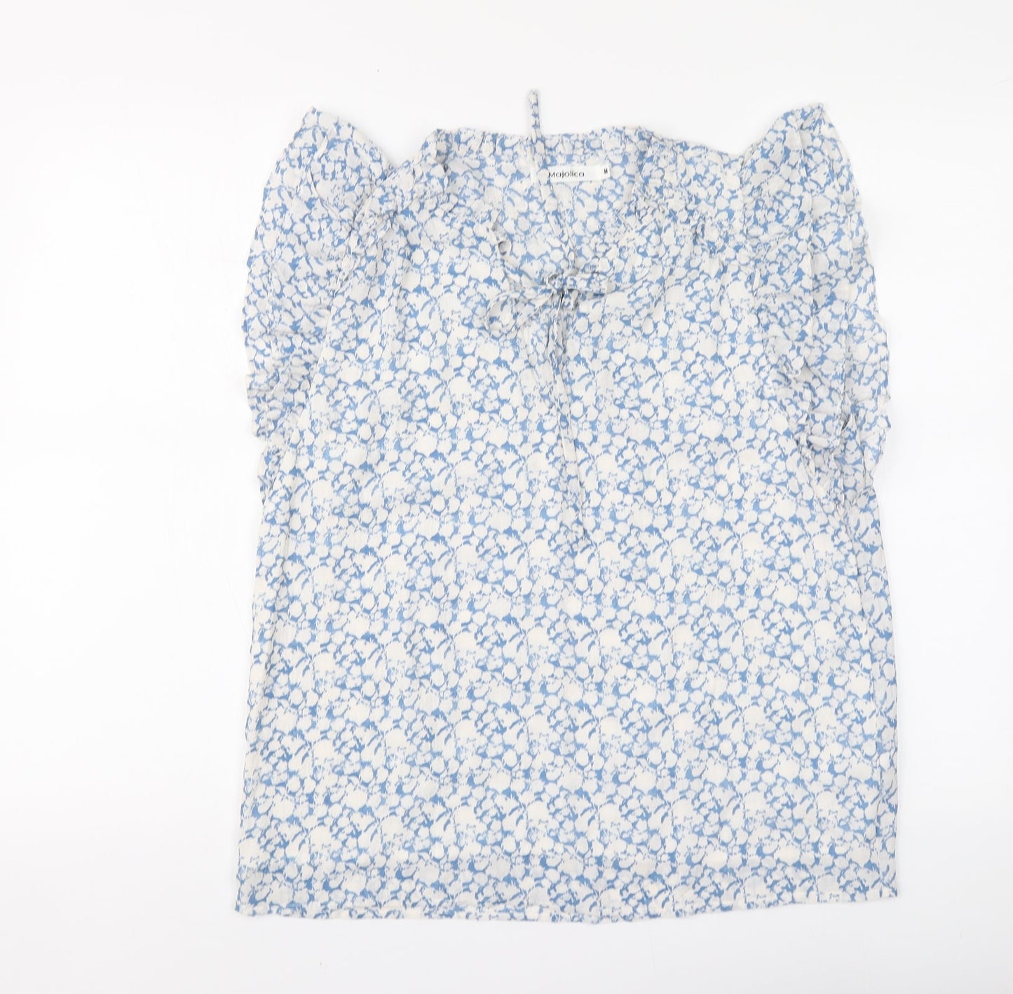 Majolica Womens Blue Geometric Polyester Basic Blouse Size M Round Neck