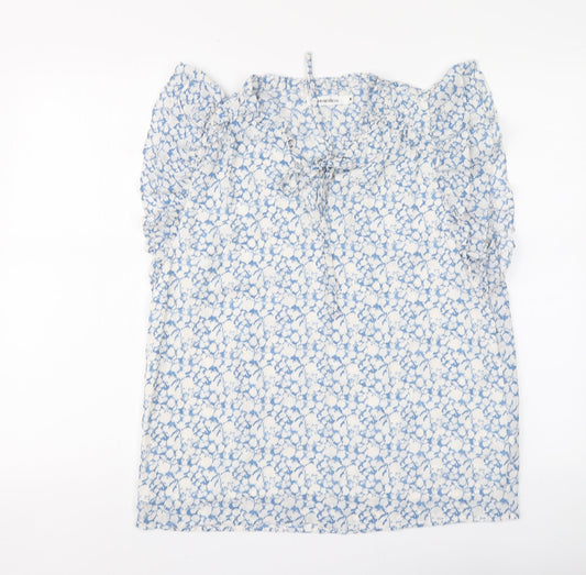 Majolica Womens Blue Geometric Polyester Basic Blouse Size M Round Neck