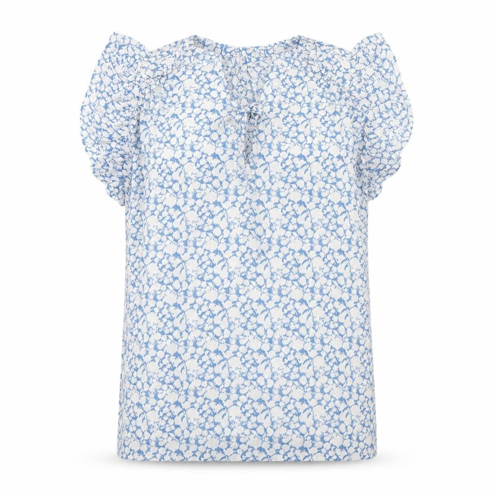 Majolica Womens Blue Geometric Polyester Basic Blouse Size M Round Neck