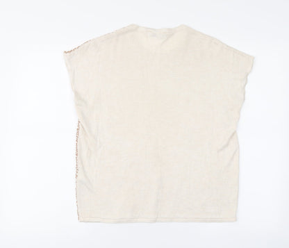Warehouse Womens Beige Viscose Basic Blouse Size 10 Round Neck