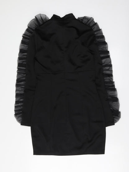 Preloved Boohoo Womens Black Polyester A-Line Size 10 High Neck - Back