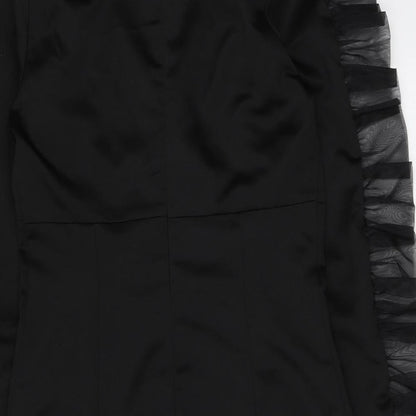 Preloved Boohoo Womens Black Polyester A-Line Size 10 High Neck - Label