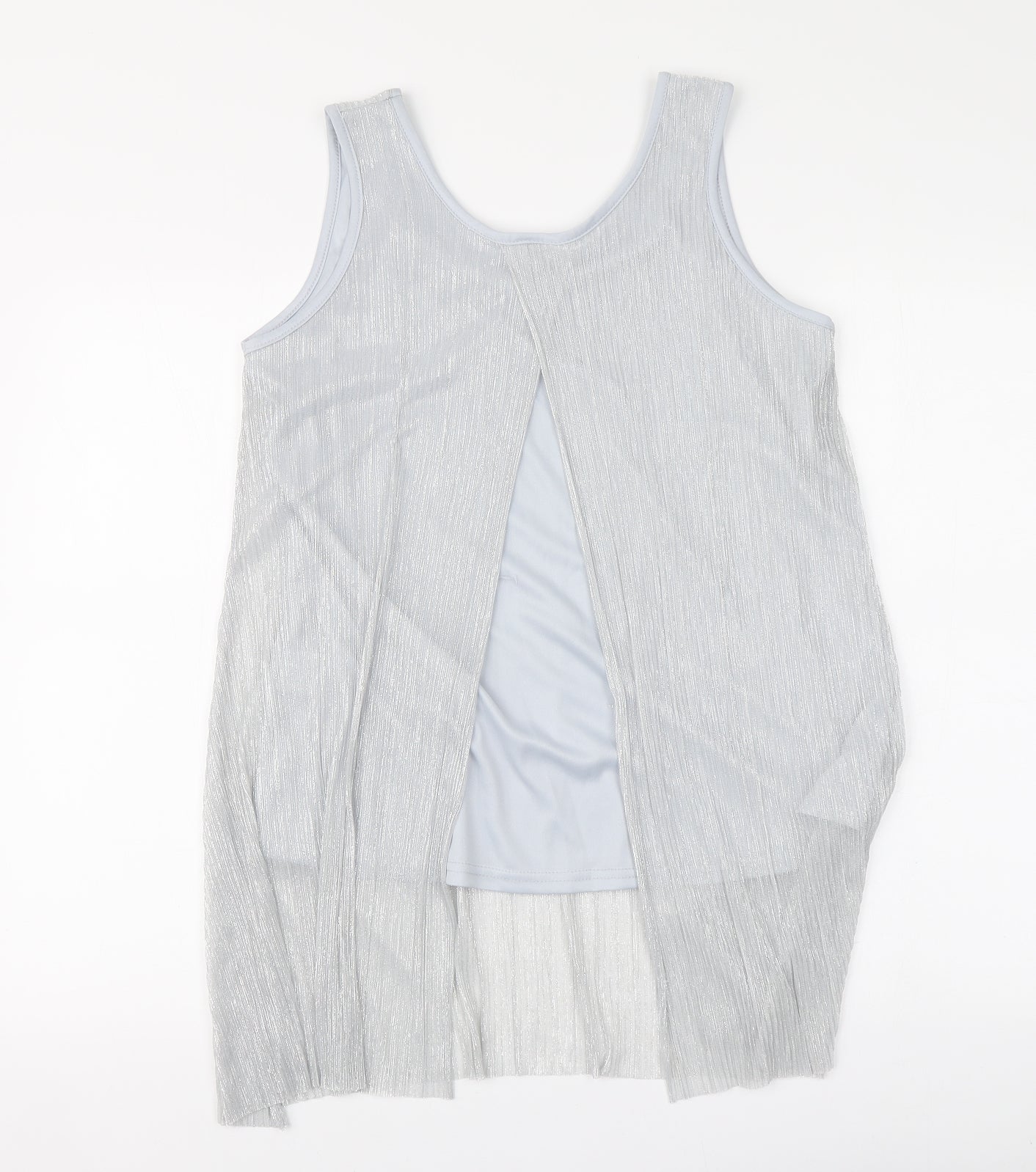 Reflections Womens Silver Polyester Basic Blouse Size L Round Neck