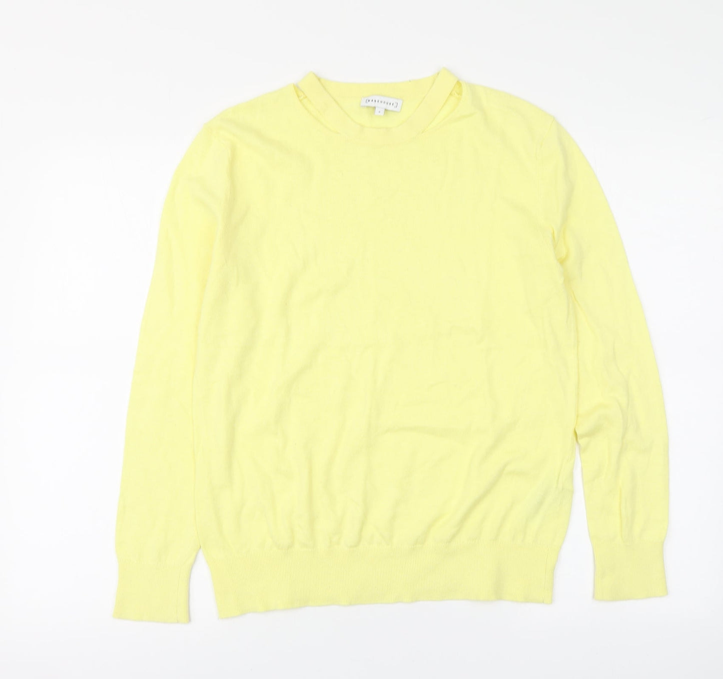 Warehouse Womens Yellow Round Neck Cotton Pullover Jumper Size 6