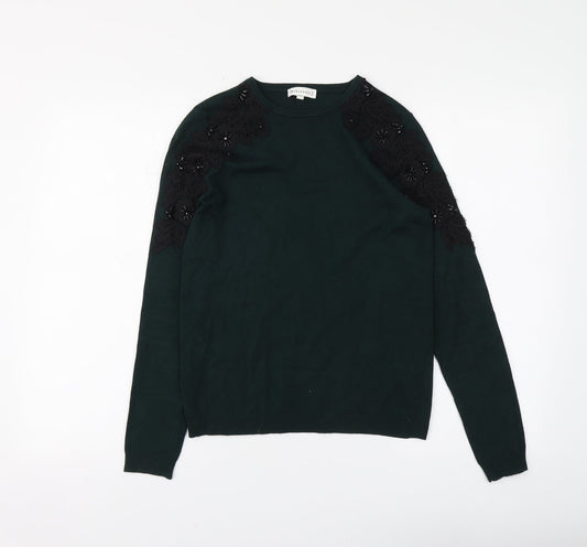 Warehouse Womens Green Round Neck Cotton Pullover Jumper Size 6
