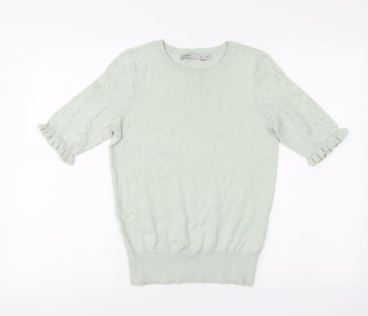Oasis Womens Green Round Neck Cotton Pullover Jumper Size XS