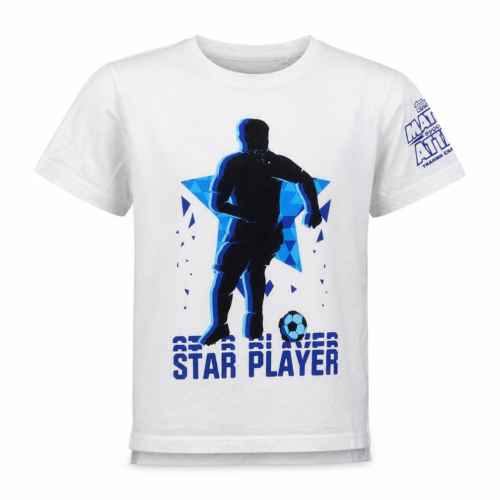 Primark Boys White Cotton Basic T-Shirt Size 5-6 Years Crew Neck - Football