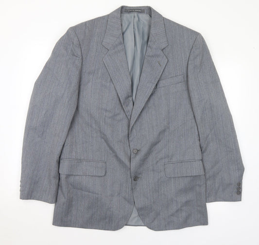 Pinstripe Mens Grey Polyester Jacket Suit Jacket Size 42