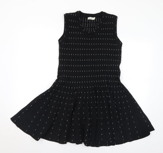 Lavand Womens Black Geometric Acrylic Jumper Dress Size S Scoop Neck