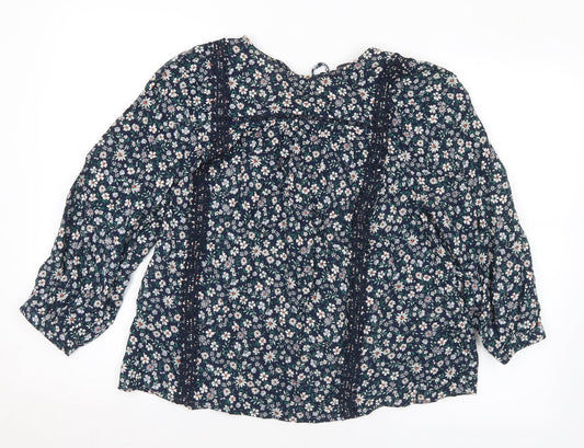 Marks and Spencer Womens Multicoloured Floral Viscose Basic Blouse Size 10 Round Neck