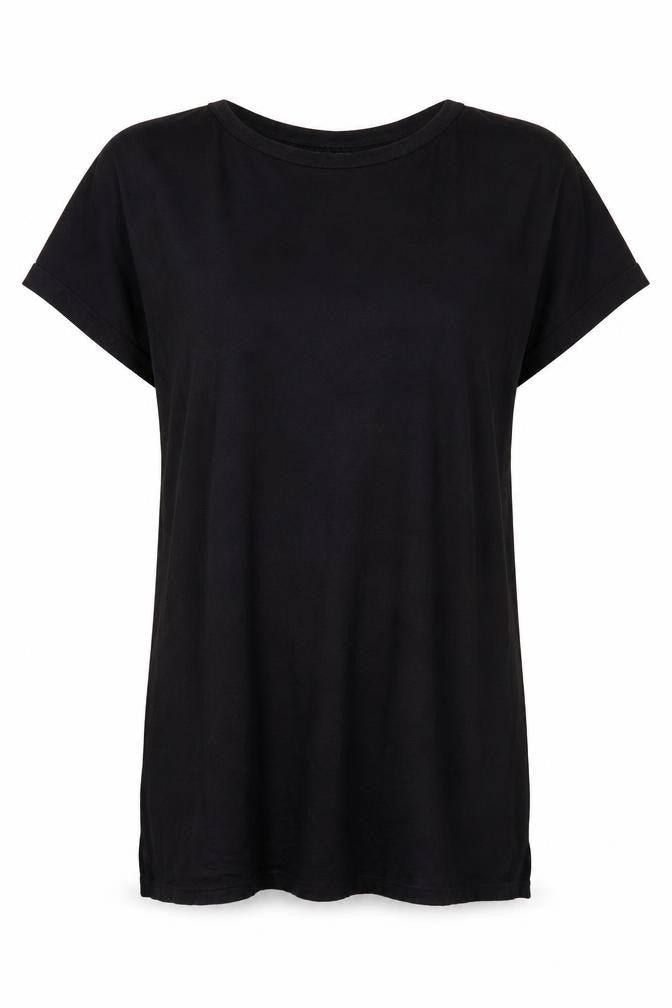 New Look Womens Black Viscose Basic T-Shirt Size 8 Round Neck