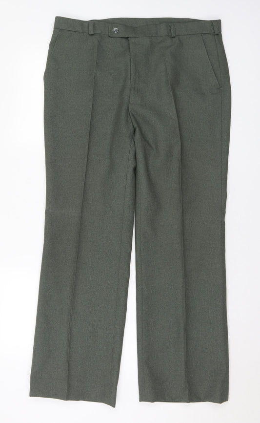 Cavellair Mens Green Polyester Trousers Size 36 in L30 in Regular