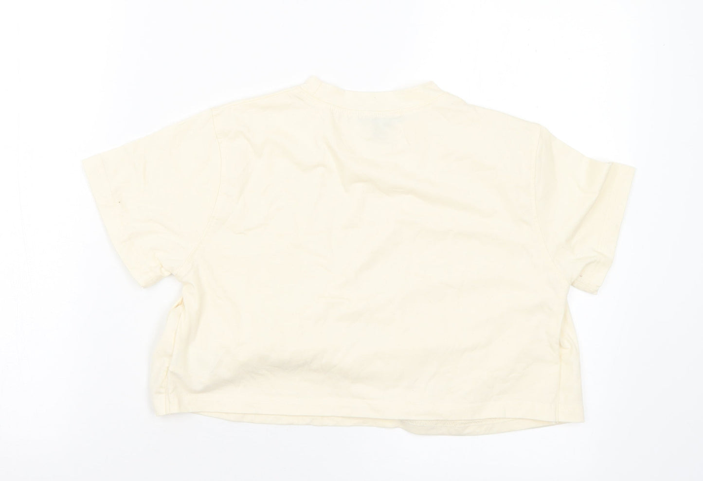Missguided Womens Ivory Polyester Cropped T-Shirt Size 10 Crew Neck