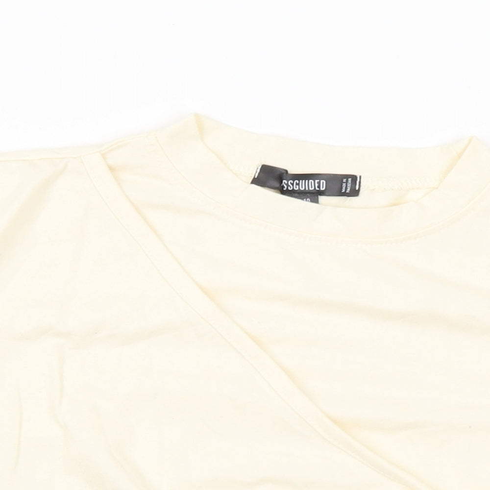 Missguided Womens Ivory Polyester Cropped T-Shirt Size 10 Crew Neck