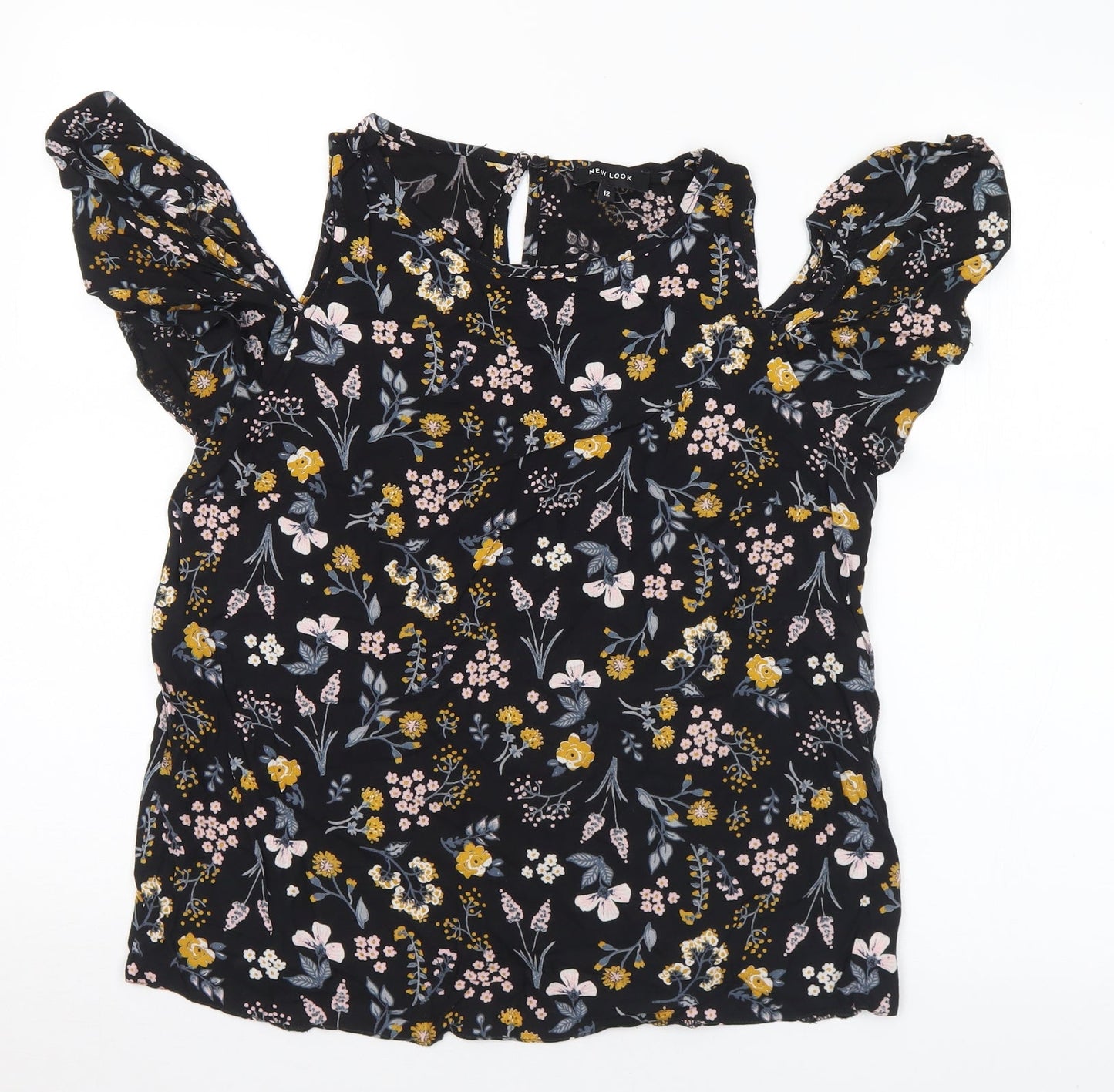 New Look Womens Multicoloured Floral Viscose Basic Blouse Size 12 Round Neck