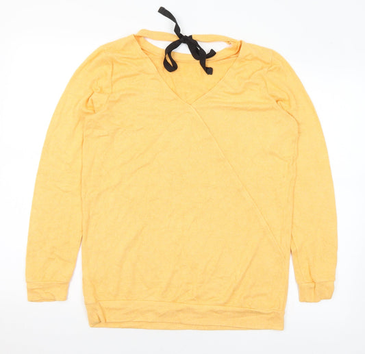 River Island Womens Orange V-Neck Viscose Pullover Jumper Size 10
