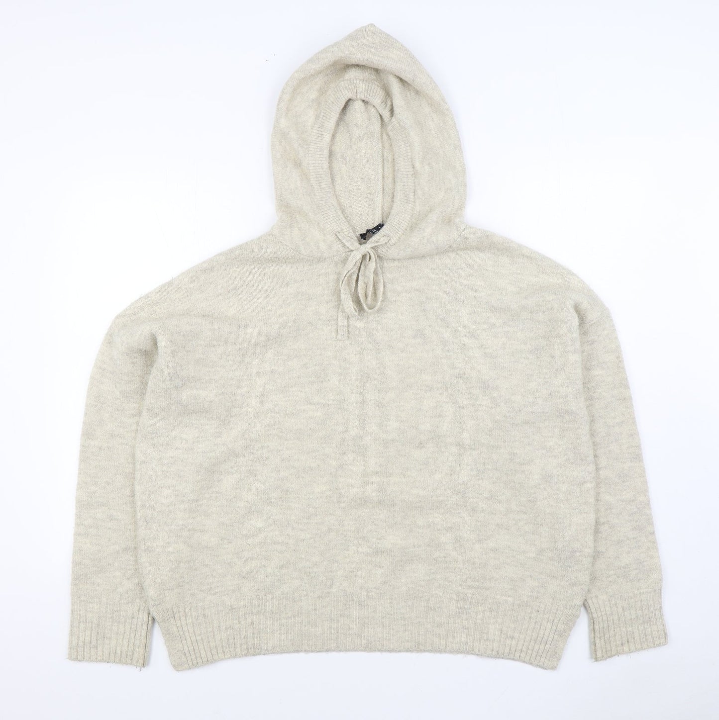 New Look Womens Beige Acrylic Pullover Hoodie Size L Pullover