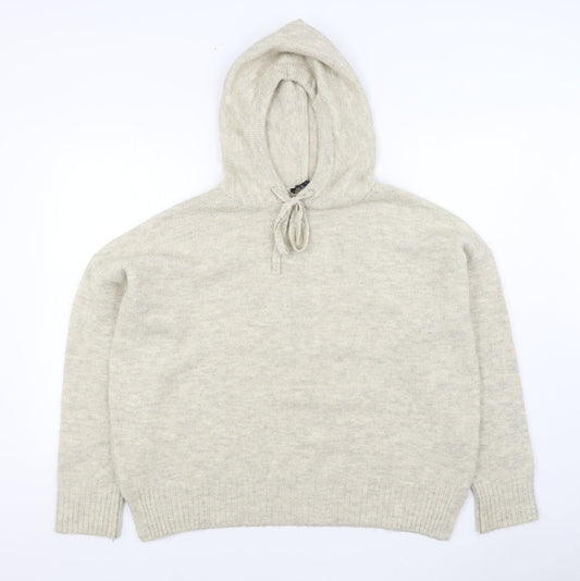 New Look Womens Beige Acrylic Pullover Hoodie Size L Pullover