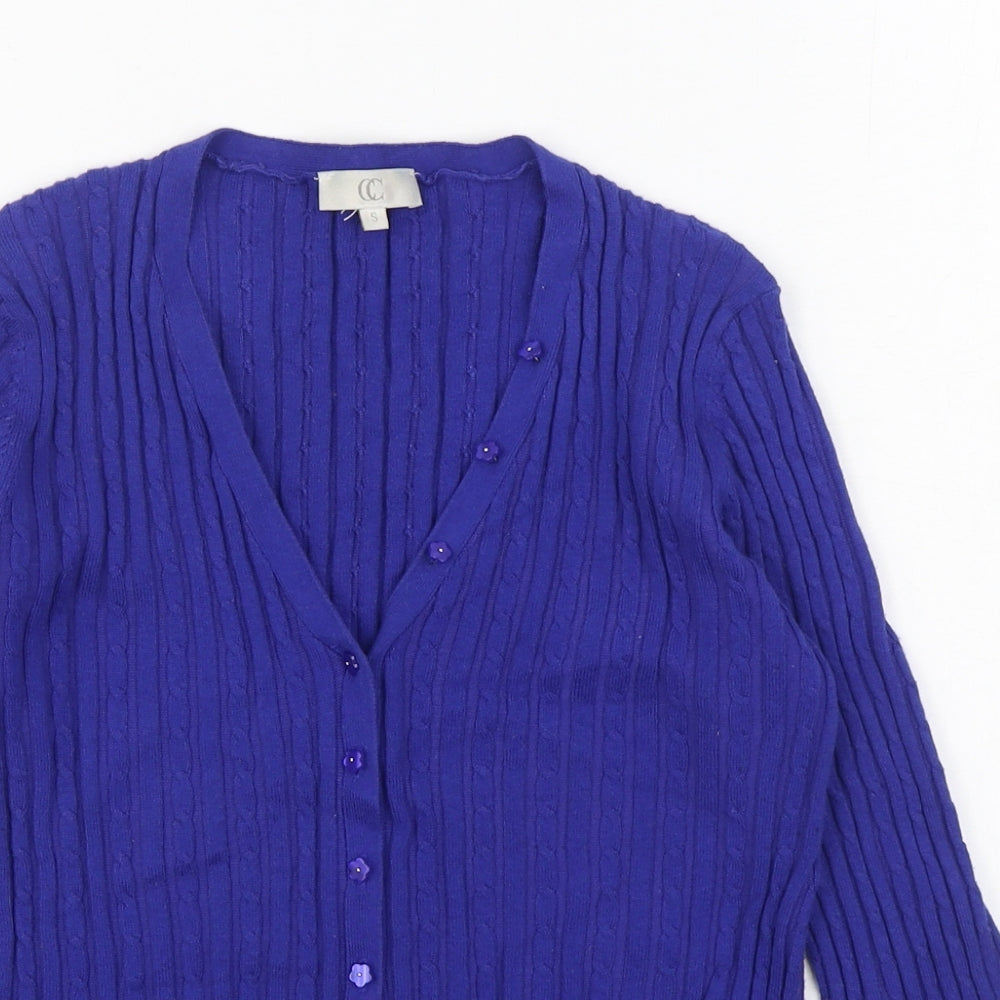 CC Womens Blue V-Neck Cotton Cardigan Jumper Size S