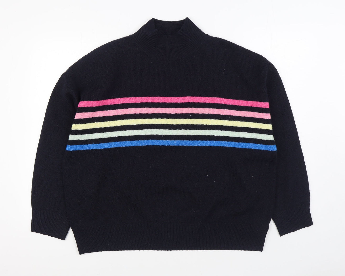 F&F Womens Blue Round Neck Striped Polyester Pullover Jumper Size 14