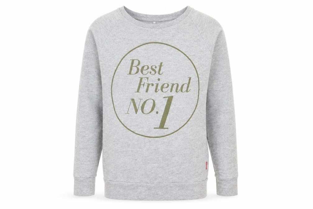 NAME IT Boys Grey Cotton Basic Casual Size 9-10 Years Crew Neck Pullover - No.1 Bestfriend