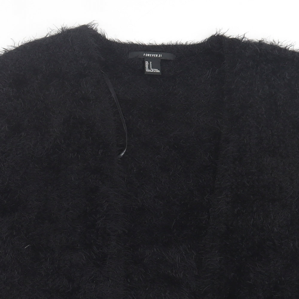 FOREVER 21 Womens Black V-Neck Nylon Cardigan Jumper Size S
