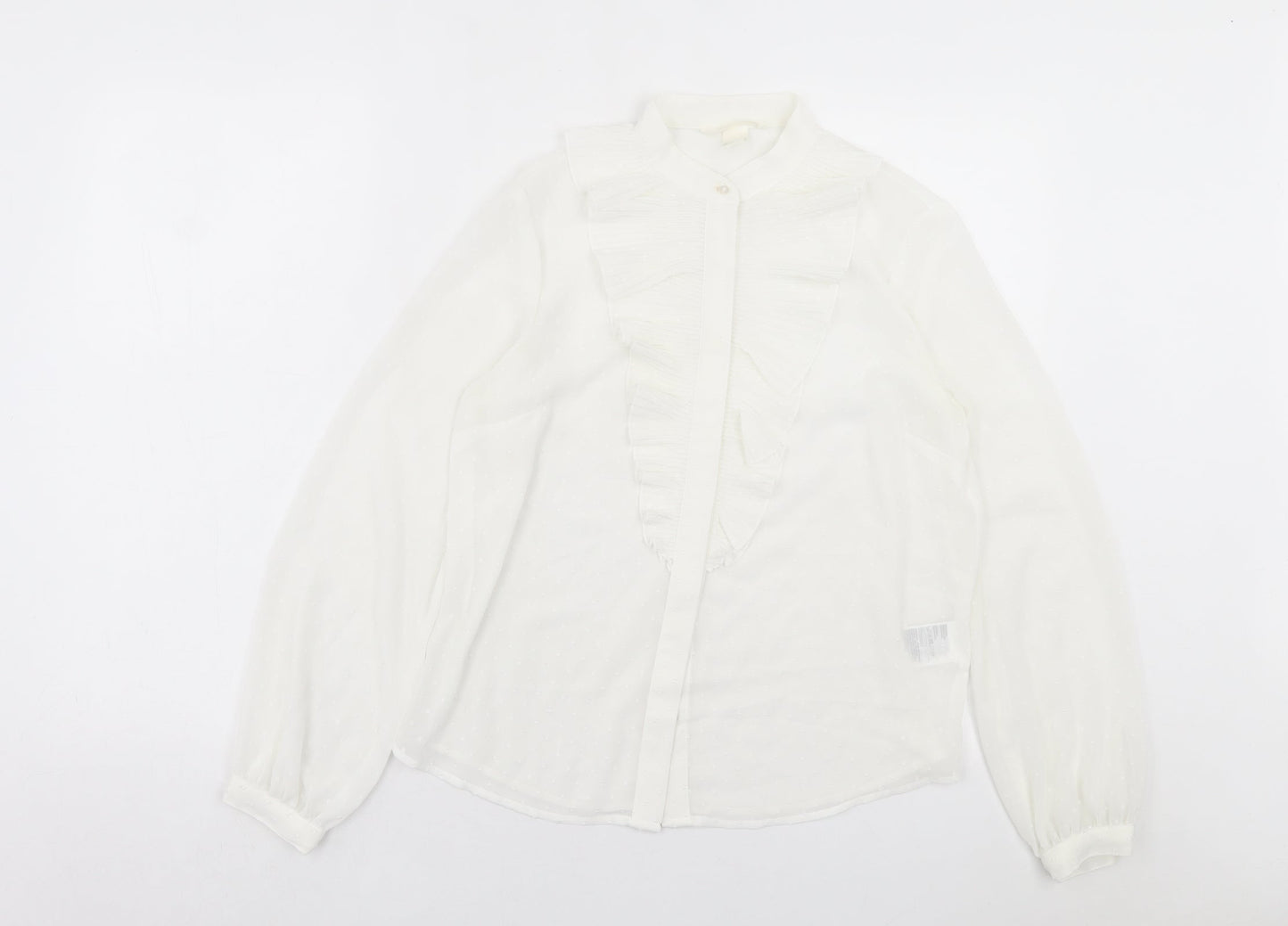 H&M Womens White Polka Dot Polyester Basic Button-Up Size 8 Crew Neck