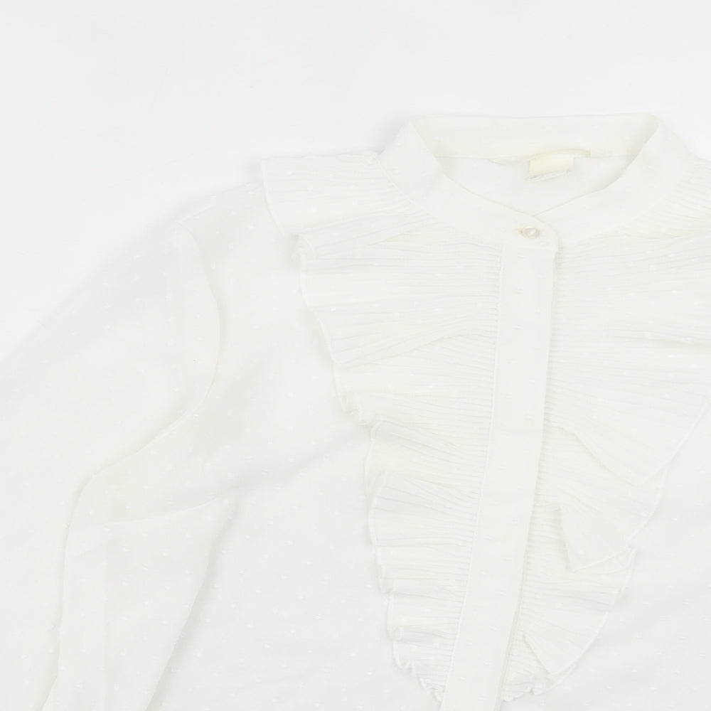 H&M Womens White Polka Dot Polyester Basic Button-Up Size 8 Crew Neck
