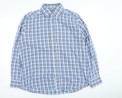 Marks & Spencer Mens Blue Check Polyester Button-Up Size 41 Collared
