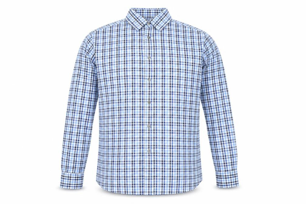 Marks & Spencer Mens Blue Check Polyester Button-Up Size 41 Collared