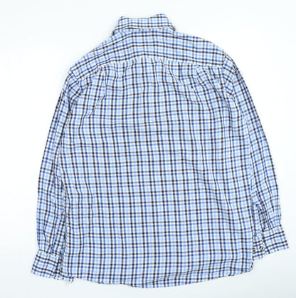 Marks & Spencer Mens Blue Check Polyester Button-Up Size 41 Collared