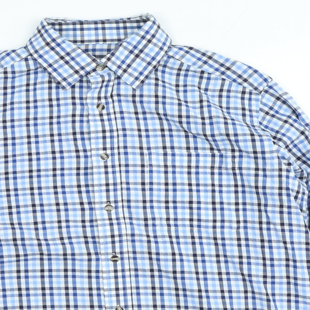 Marks and Spencer Mens Blue Check Polyester Button-Up Size 41 Collared
