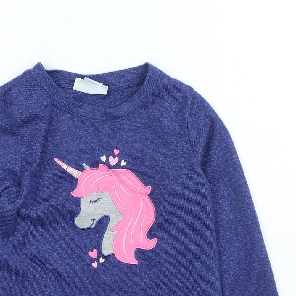rococo Girls Blue Polyester Basic Casual Size 8 Years Round Neck - Unicorn