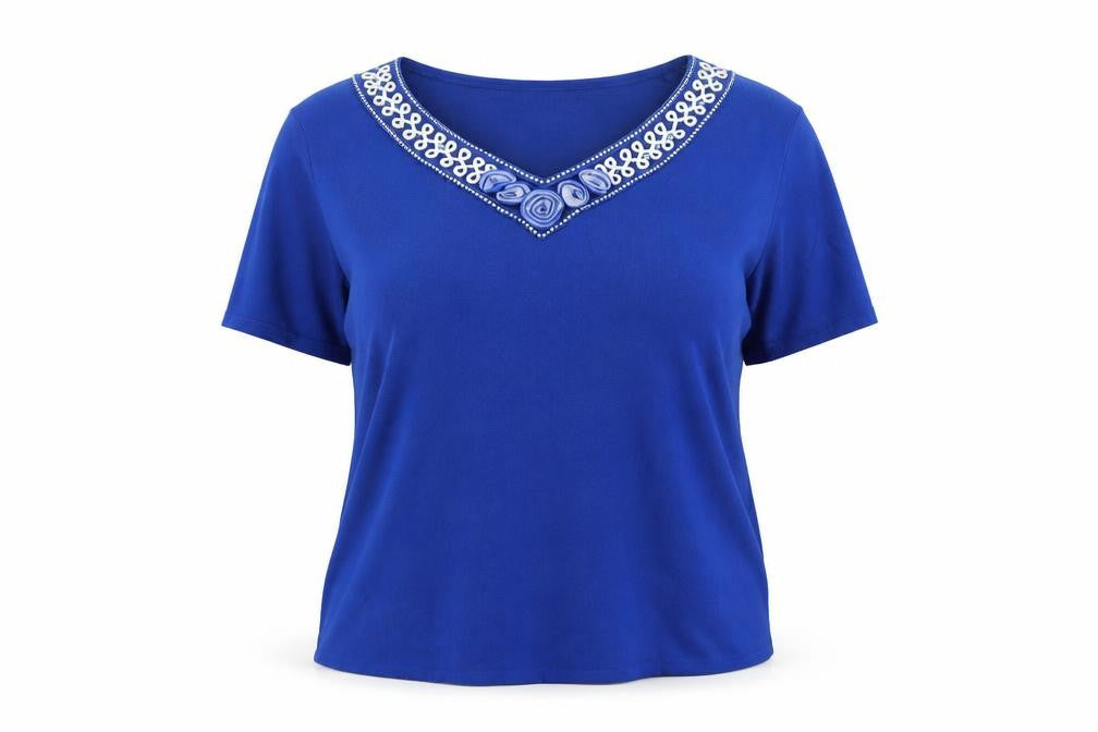 Preworn Womens Blue Viscose Basic T-Shirt Size XL V-Neck