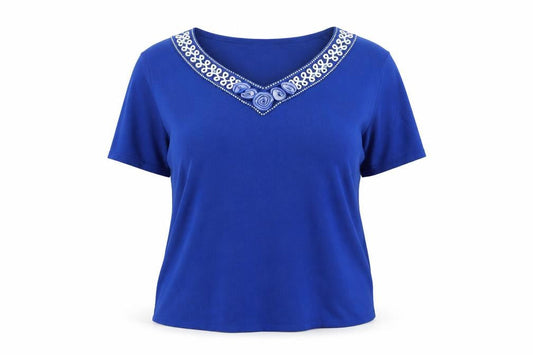 Preworn Womens Blue Viscose Basic T-Shirt Size XL V-Neck