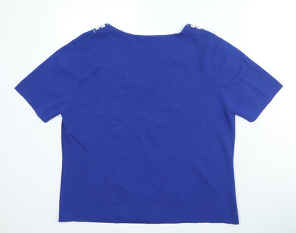 Preworn Womens Blue Viscose Basic T-Shirt Size XL V-Neck