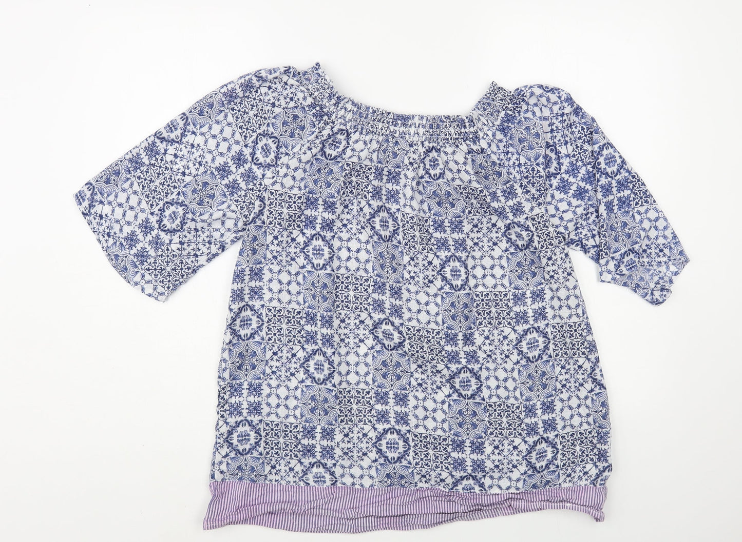 Gina Womens Blue Paisley Polyester Basic Blouse Size 12 Boat Neck