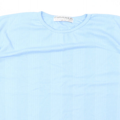 Paramount Womens Blue Cotton Basic T-Shirt One Size Round Neck