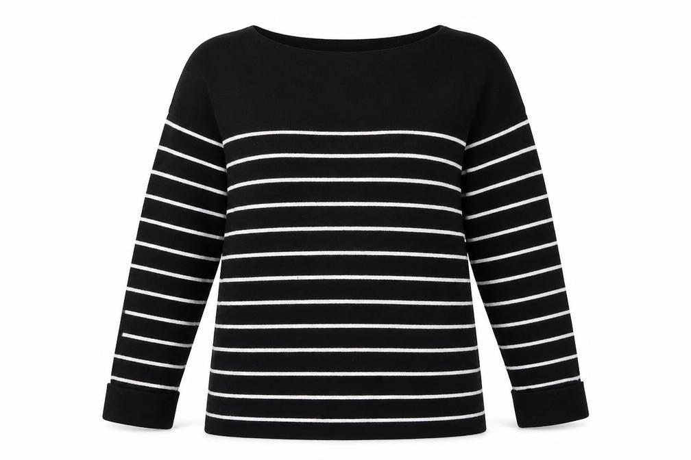 H&M Womens Black Round Neck Striped Polyester Pullover Jumper Size S