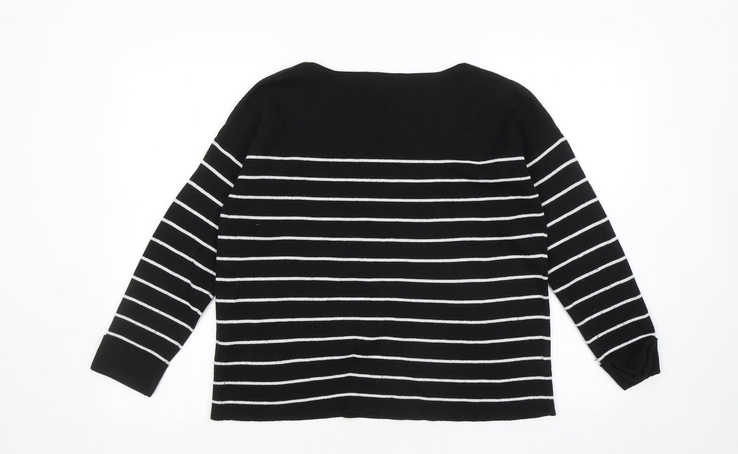 H&M Womens Black Round Neck Striped Polyester Pullover Jumper Size S