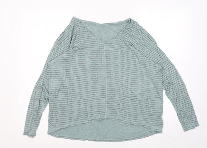 Dunnes Womens Green Striped Viscose Basic Blouse Size L Round Neck