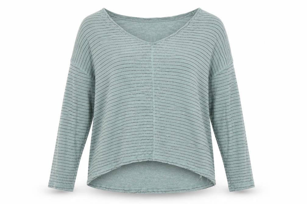 Dunnes Stores Womens Green Striped Viscose Basic Blouse Size L Round Neck