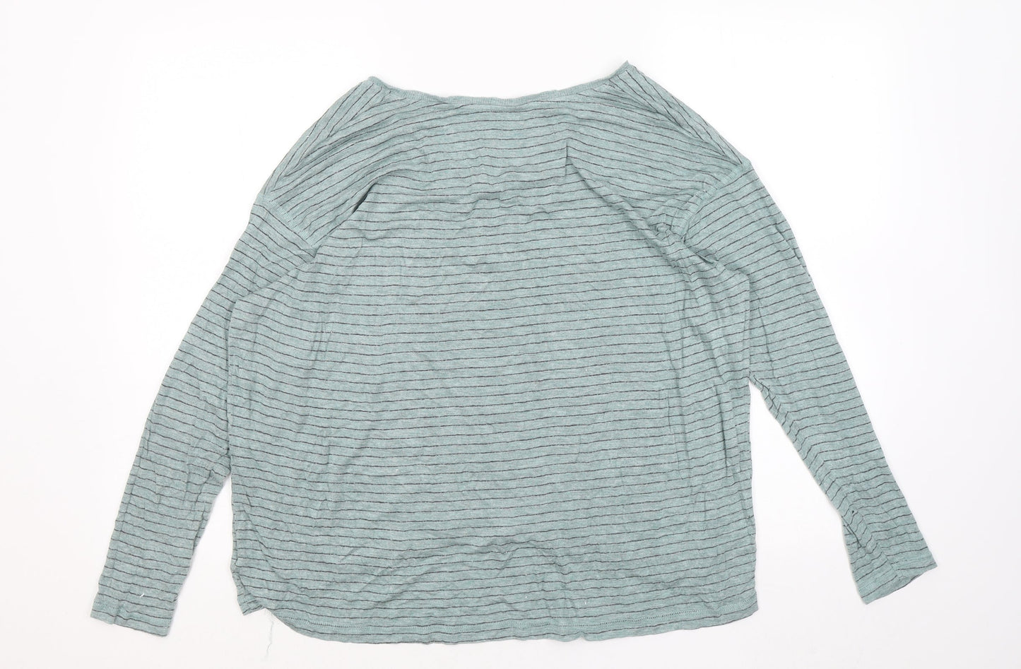 Dunnes Stores Womens Green Striped Viscose Basic Blouse Size L Round Neck