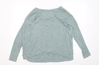 Dunnes Womens Green Striped Viscose Basic Blouse Size L Round Neck
