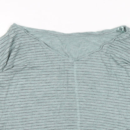 Dunnes Womens Green Striped Viscose Basic Blouse Size L Round Neck
